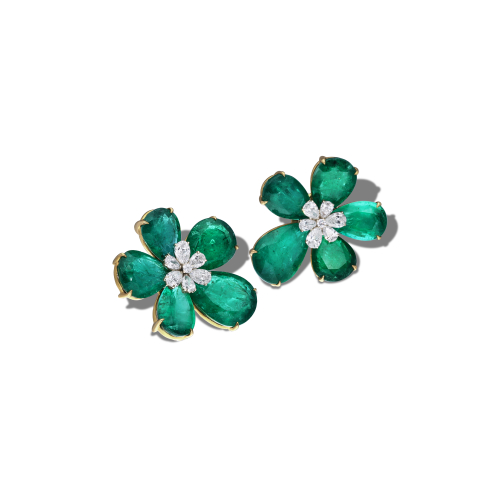 Floral Emerald and Diamond Studs